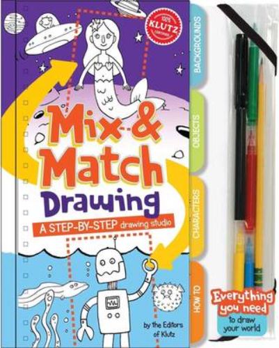 Klutz: Mix and Match Drawing 6 Pack, a versatile art kit for kids and adults, featuring 56 pages of imaginative drawing ideas.