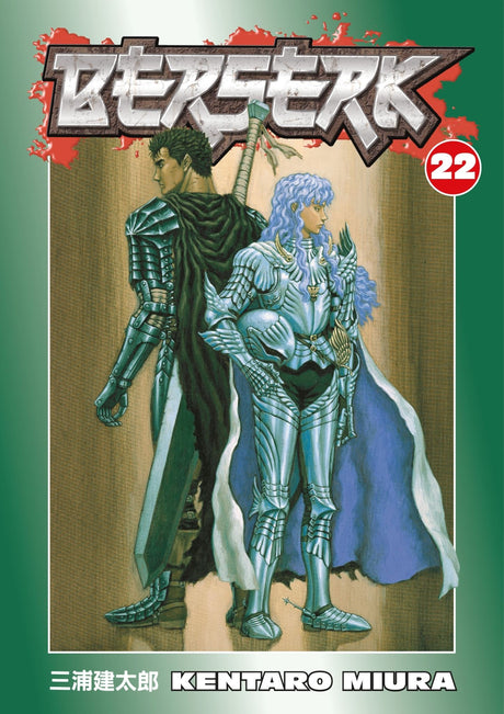 Berserk Volume 22 cover featuring Guts confronting Griffith amid chaos in a dark fantasy world filled with intense emotion.