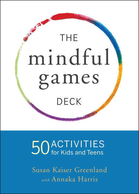 Mindful Games Activity Cards featuring 50 illustrated activities for kids' emotional and mental development in a sturdy box.