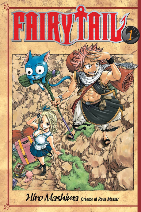 "Cover of Fairy Tail 1 featuring Lucy, Natsu, and magical adventures in a vibrant, illustrated fantasy world."