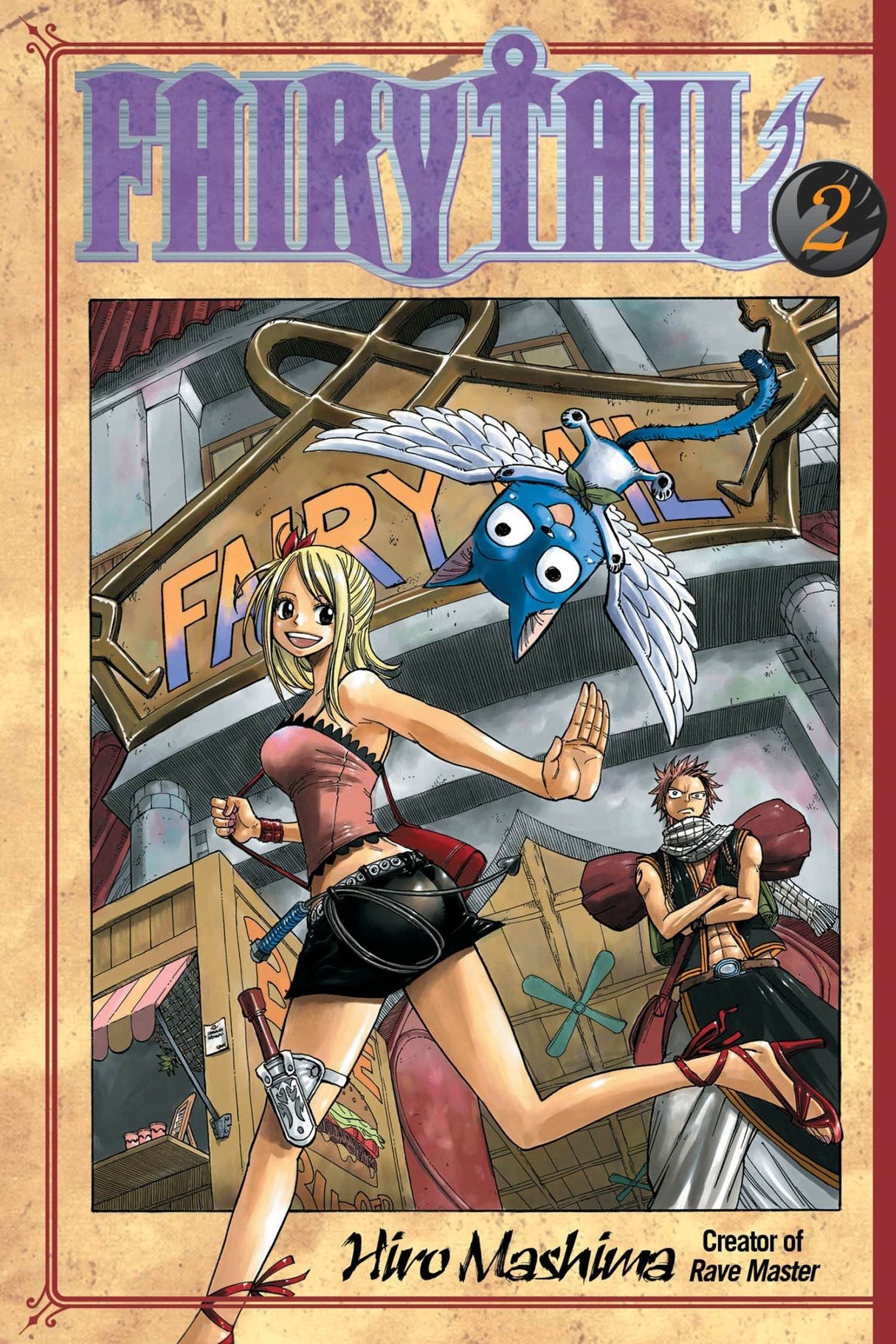 Fairy Tail Volume 2 cover featuring Lucy, Natsu, and Happy on an adventurous quest against Duke Everlue’s deadly magic.