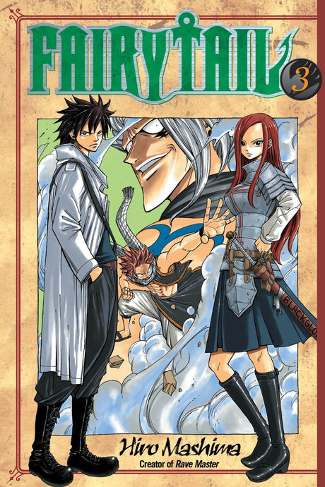 "Fairy Tail Volume 3 features Natsu and friends battling the Dark Guild Eisenwald's cursed flute in an urban train station."