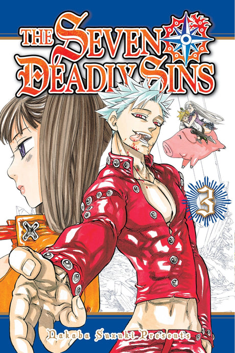 Cover of "The Seven Deadly Sins 3", featuring Meliodas and Ban amidst intense battles and epic storytelling.