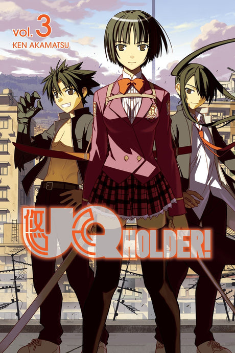 Cover of Uq Holder 3 manga featuring Touta and Evangeline, blending action, fantasy, and humor in a captivating story.