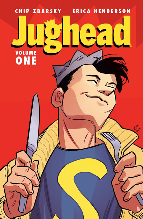 Cover of "Jughead Vol. 1" graphic novel featuring Jughead Jones, showcasing colorful artwork and humor from Riverdale.