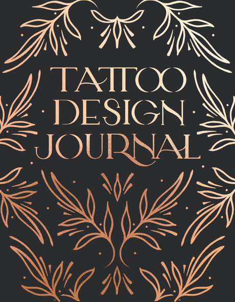 Tattoo Design Journal, a 144-page sketchbook for tattoo ideas and reflections, designed by a renowned tattoo artist.