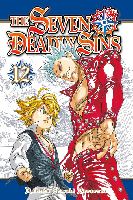 Cover of 'The Seven Deadly Sins 12', showcasing Meliodas and Ban amidst action-packed fantasy scenes in Britannia.