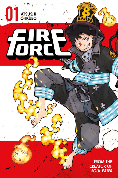 Fire Force Volume 1 cover featuring Shinra, a fiery hero battling spontaneous human combustion in a thrilling Tokyo adventure.