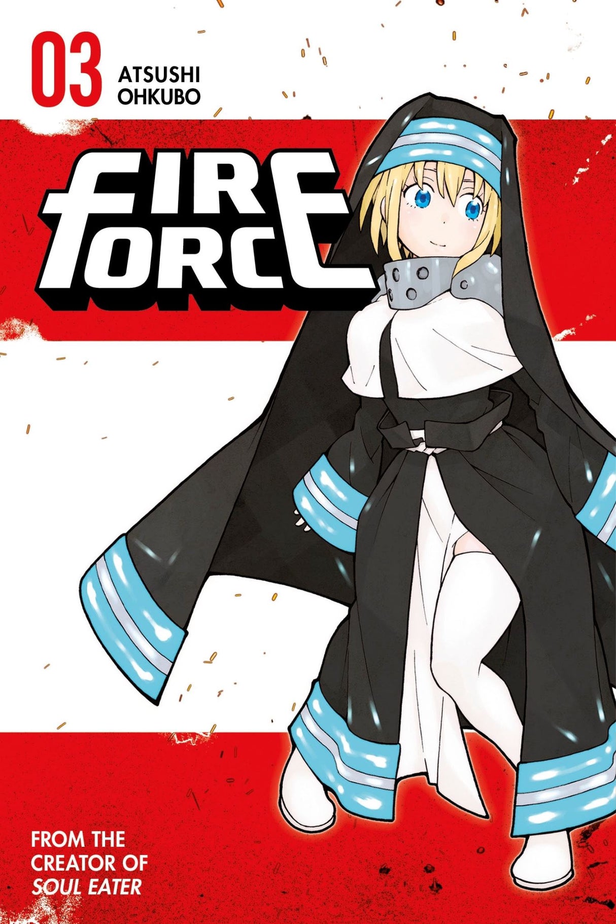 Cover of Fire Force 3 manga featuring Shinra, an elite firefighter, battling spontaneous human combustion in dystopian Tokyo.