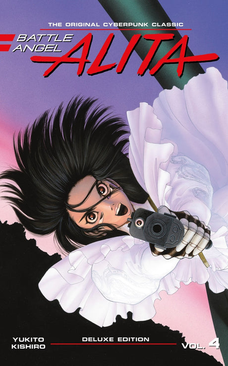 "Hardcover edition of Battle Angel Alita Deluxe Volume 4 featuring 400 pages of art and the journey of a cyborg hero."