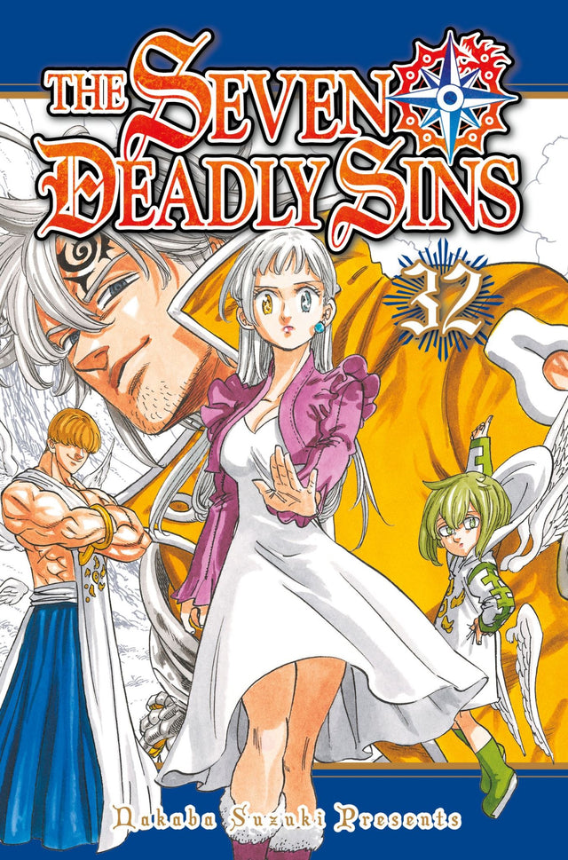 Cover of 'The Seven Deadly Sins 32', featuring Princess Elizabeth and the Sin Meliodas with a talking pig in a fantasy setting.