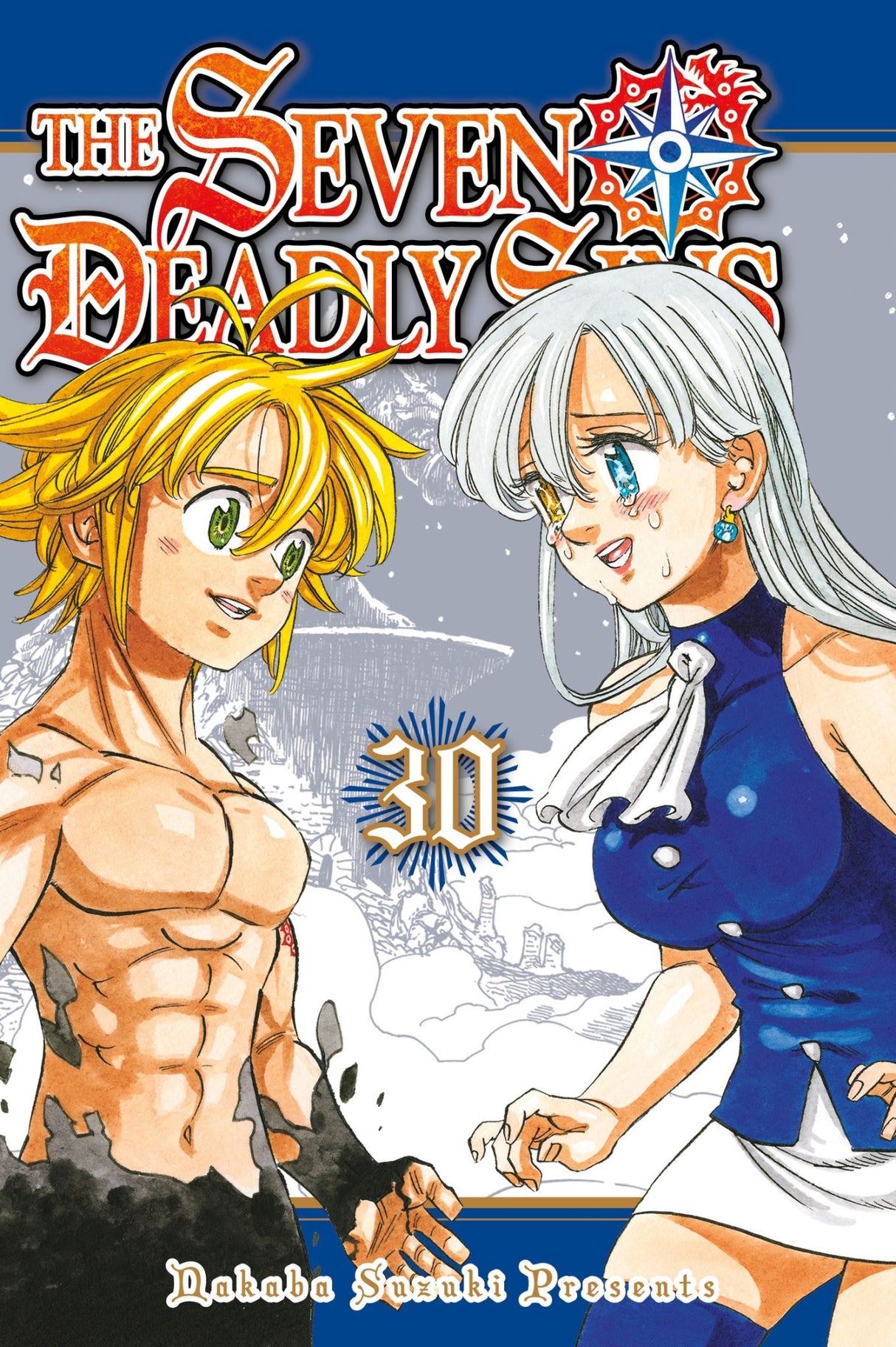 Cover of 'The Seven Deadly Sins 30' manga, featuring Princess Elizabeth and Meliodas with a talking pig in a fantasy setting.