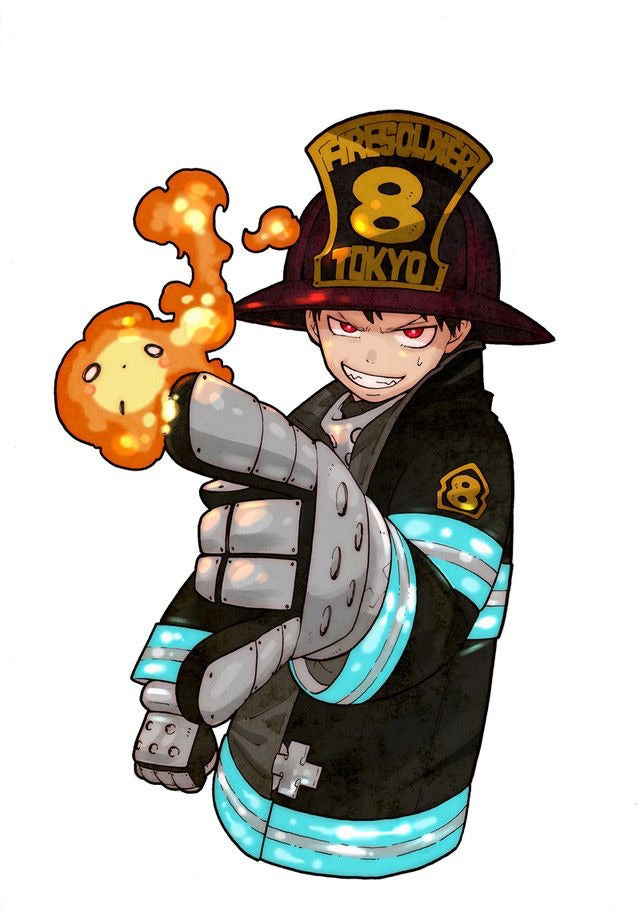 "Cover of Fire Force 16, featuring Shinra and Pyrofighters battling spontaneous combustion in Tokyo."