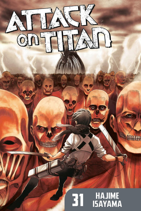 *Attack on Titan Volume 31*, vibrant manga cover featuring Eren Yeager amid intense action and Titans awakening.