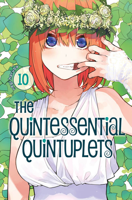 Cover of *The Quintessential Quintuplets 10*, featuring vibrant illustrations of the five unique sisters and their tutor, Futaro.