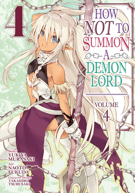 Cover of "How NOT to Summon a Demon Lord (Manga) Vol. 4" featuring Diablo, Shera, and her brother in a dramatic fantasy scene.