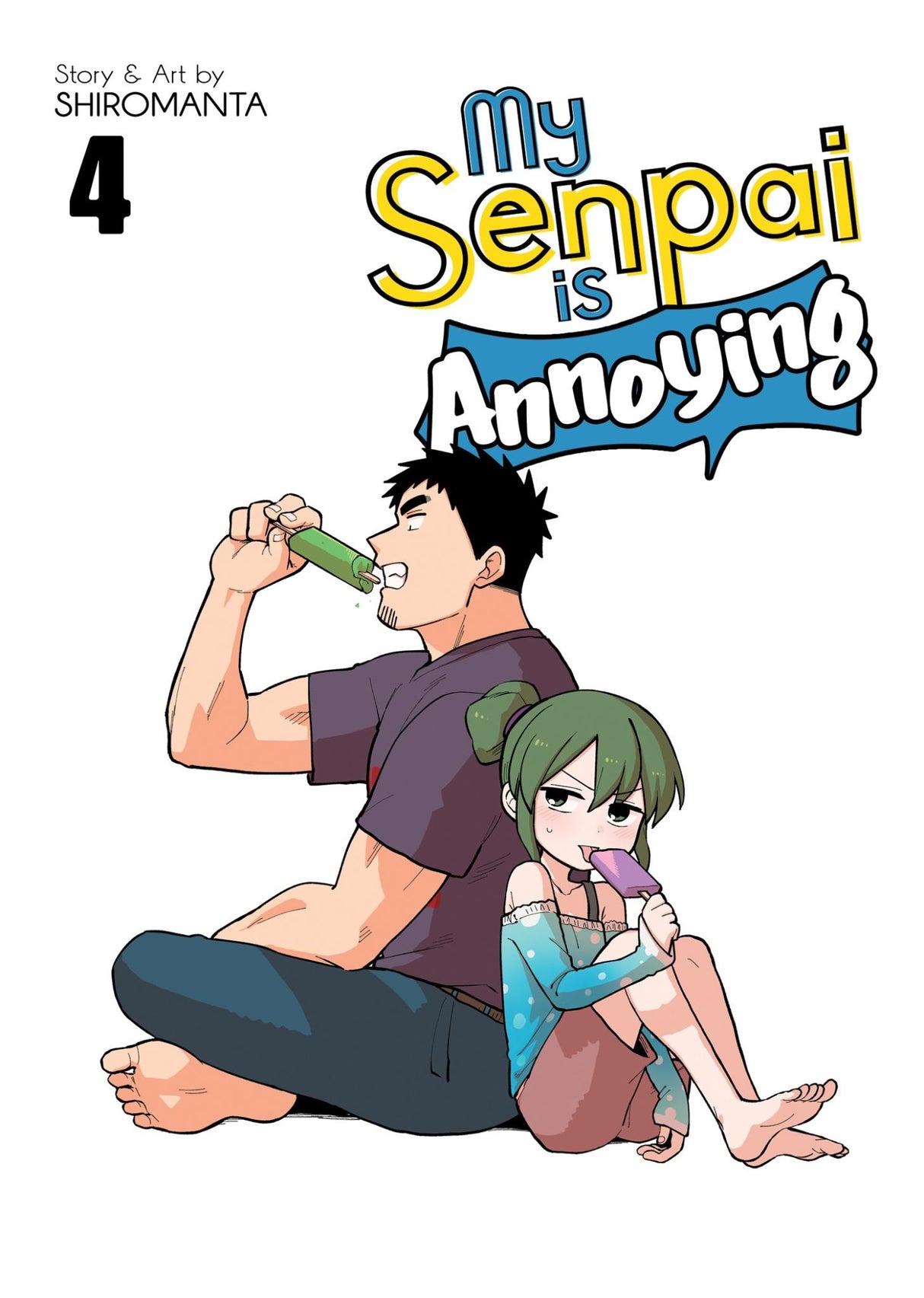 Cover of *My Senpai is Annoying Vol. 4*, showcasing Takeda and Igarashi amidst a whimsical romantic comedy setting.