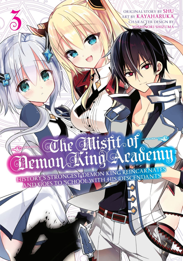 Cover of 'The Misfit of Demon King Academy 3', featuring demon sisters Misha and Sasha in a fantasy battle against time.