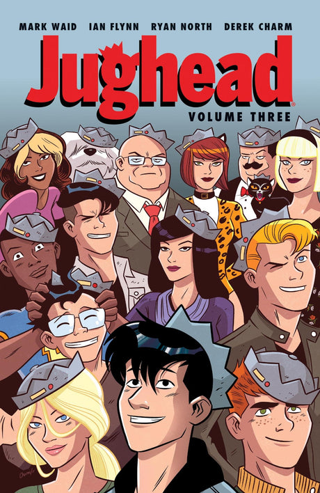 Cover of Jughead Vol. 3, featuring vibrant art of Jughead in chaotic scenarios with friends and zombies.