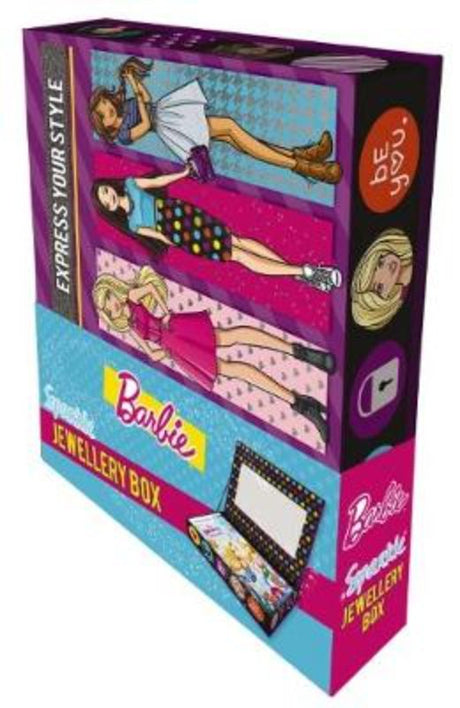 Barbie Sparkle Jewellery Box features a mirror and five adventure stories for imaginative play and style expression.