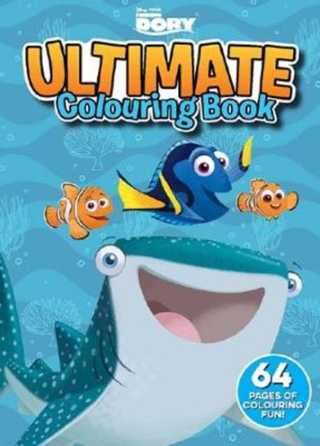 Colorful 'Finding Dory: Ultimate Colouring Book' featuring 64 pages of engaging underwater illustrations for creativity.