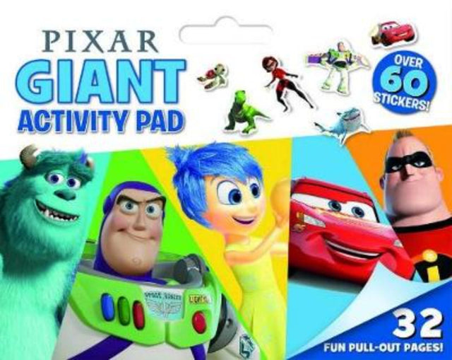 Giant Pixar coloring pad featuring beloved characters like Lightning McQueen and Woody, perfect for kids' creativity.