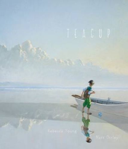 Illustrated hardback children's book "Teacup" depicting a boy's journey for a new home, emphasizing adventure and resilience.