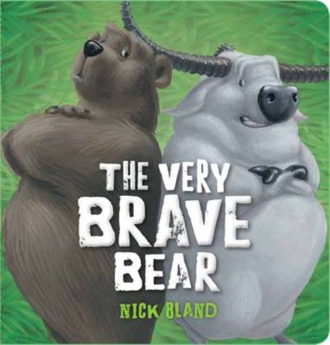 Colorful board book "The Very Brave Bear" showcasing bravery and adventure with engaging illustrations for toddlers.