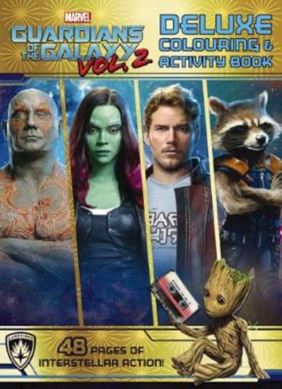 Deluxe coloring and activity book featuring Guardians of the Galaxy characters, perfect for kids aged 5 and up.