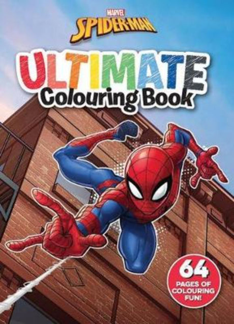 Colorful Spider-Man: Ultimate Colouring Book featuring 64 pages for kids to unleash their creativity with Spider-Man themes.