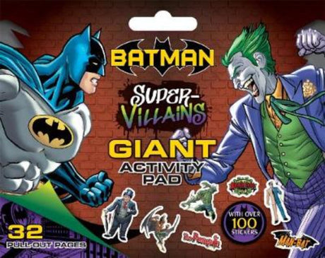 Batman Super-Villains Giant Activity Pad featuring 32 pages of fun activities, stickers, and a convenient carry handle.