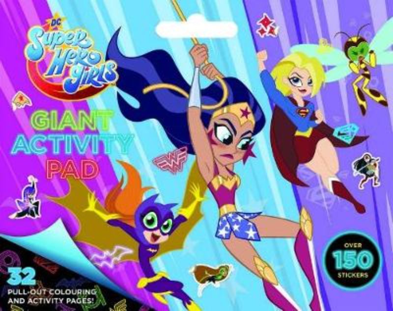 Giant activity pad featuring DC Super Hero Girls with coloring pages, stickers, and tear-out pages for creative fun.