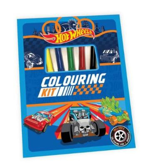 Hot Wheels Colouring Kit with vibrant markers and pad for kids to unleash creativity through racing-themed art activities.