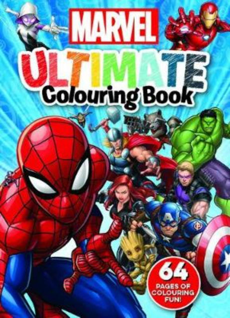 Vibrant 64-page colouring book featuring iconic Marvel characters for creative fun and adventure.