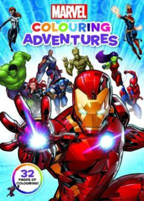 Coloring book featuring 32 pages of Marvel superheroes, perfect for inspiring creativity in young fans.