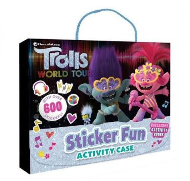 Colorful Trolls World Tour sticker activity case with four sticker books and extra sheets for creative play on the go.