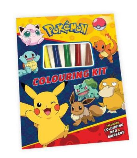 Pokemon Colouring Kit with 48 tear-out pages and 5 markers for creative fun and character designs from the Pokemon universe.