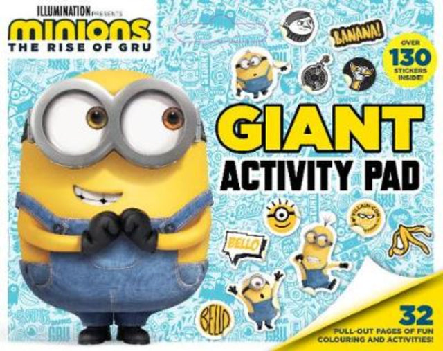 Giant activity pad featuring Minions characters, 32 pages of coloring and puzzles, with a convenient carrying handle.