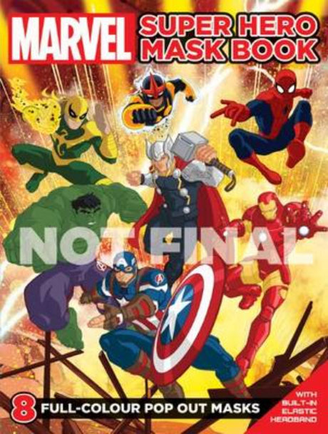 Activity book featuring 16 pop-out masks of iconic Marvel superheroes for creative play and imaginative adventures.