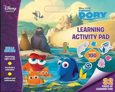Colorful Disney Learning Finding Dory activity pad featuring 32 pages of engaging educational exercises for young children.