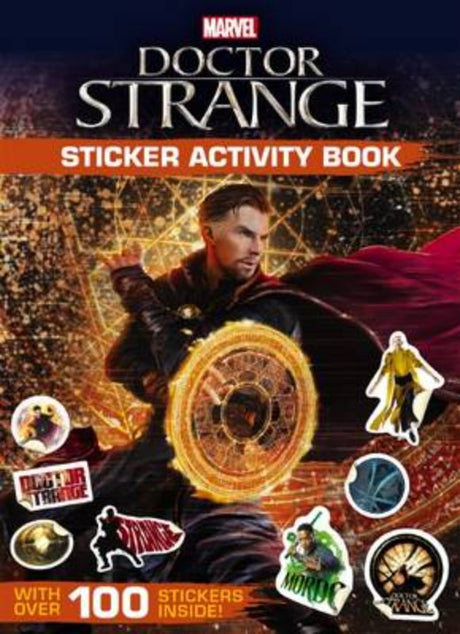 Colorful Dr. Strange sticker activity book featuring puzzles, games, and stickers for young superhero fans.