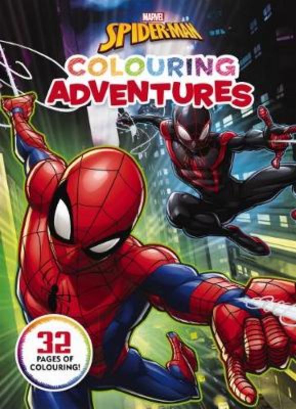 Colouring book featuring 32 pages of Spider-Man adventures, designed for young fans to boost creativity and motor skills.