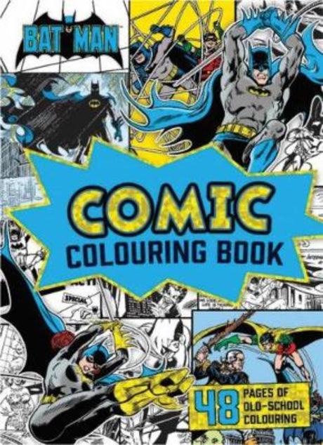 Batman Vintage Comic Colouring Book featuring 48 intricate illustrations and a stunning foil cover for imaginative art fun.