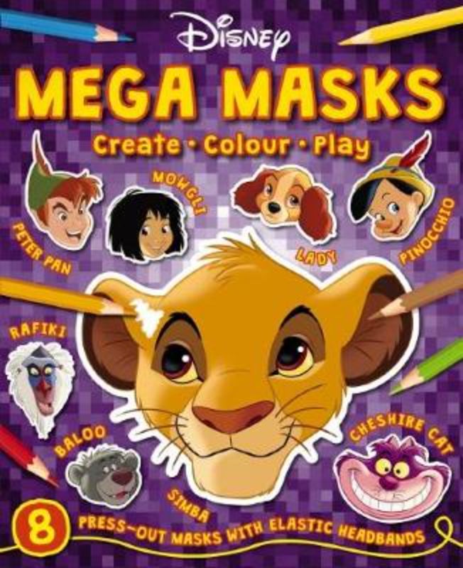 Colorful Disney Classics Mask Book featuring press-out masks of iconic characters like Simba and Peter Pan for imaginative play.