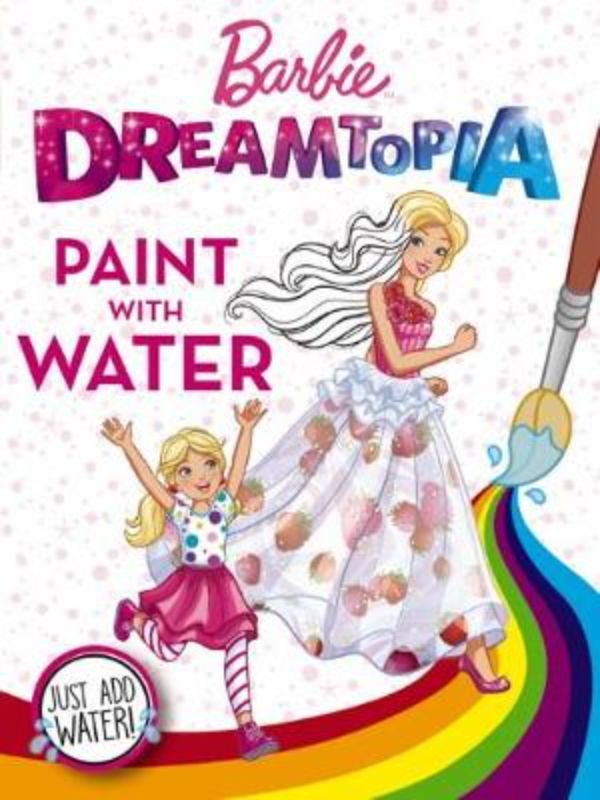 Children painting vibrant scenes with Barbie and Dreamtopia friends in a fun paint-with-water activity book.