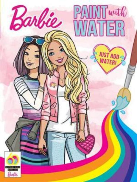 Engaging paint activity book for kids featuring 32 pages of Barbie designs to color with water and brush.