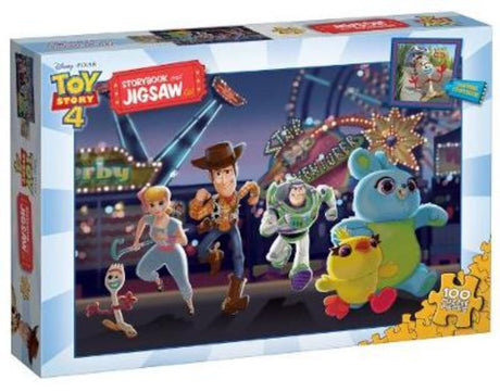 Toy Story 4 Storybook and Jigsaw Set featuring Woody's quest to rescue Forky, with vibrant illustrations and a fun puzzle.