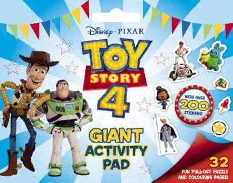 Giant activity pad featuring Toy Story characters with 32 pages of coloring, games, and a convenient carry handle for on-the-go fun.