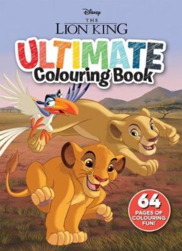 A vibrant colouring book featuring 64 pages of Lion King illustrations, perfect for young artists and fans.