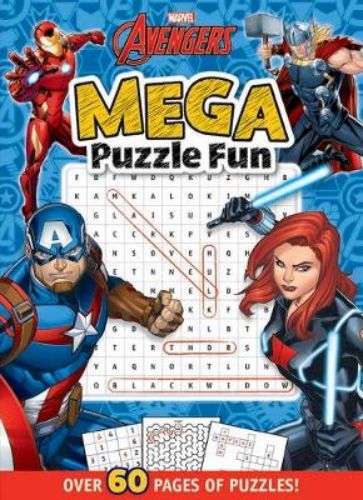 Activity book featuring Avengers puzzles, mazes, and crosswords, designed to entertain and engage kids creatively.